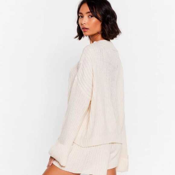 Nasty Gal Collection The Lap Of Luxury Cream Chunky Knit Loungewear Sweater Sz M - Picture 4 of 9